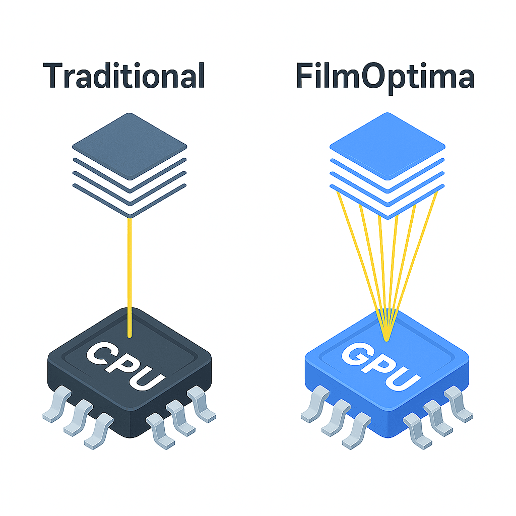 Traditional and FilmOptima workflow comparison